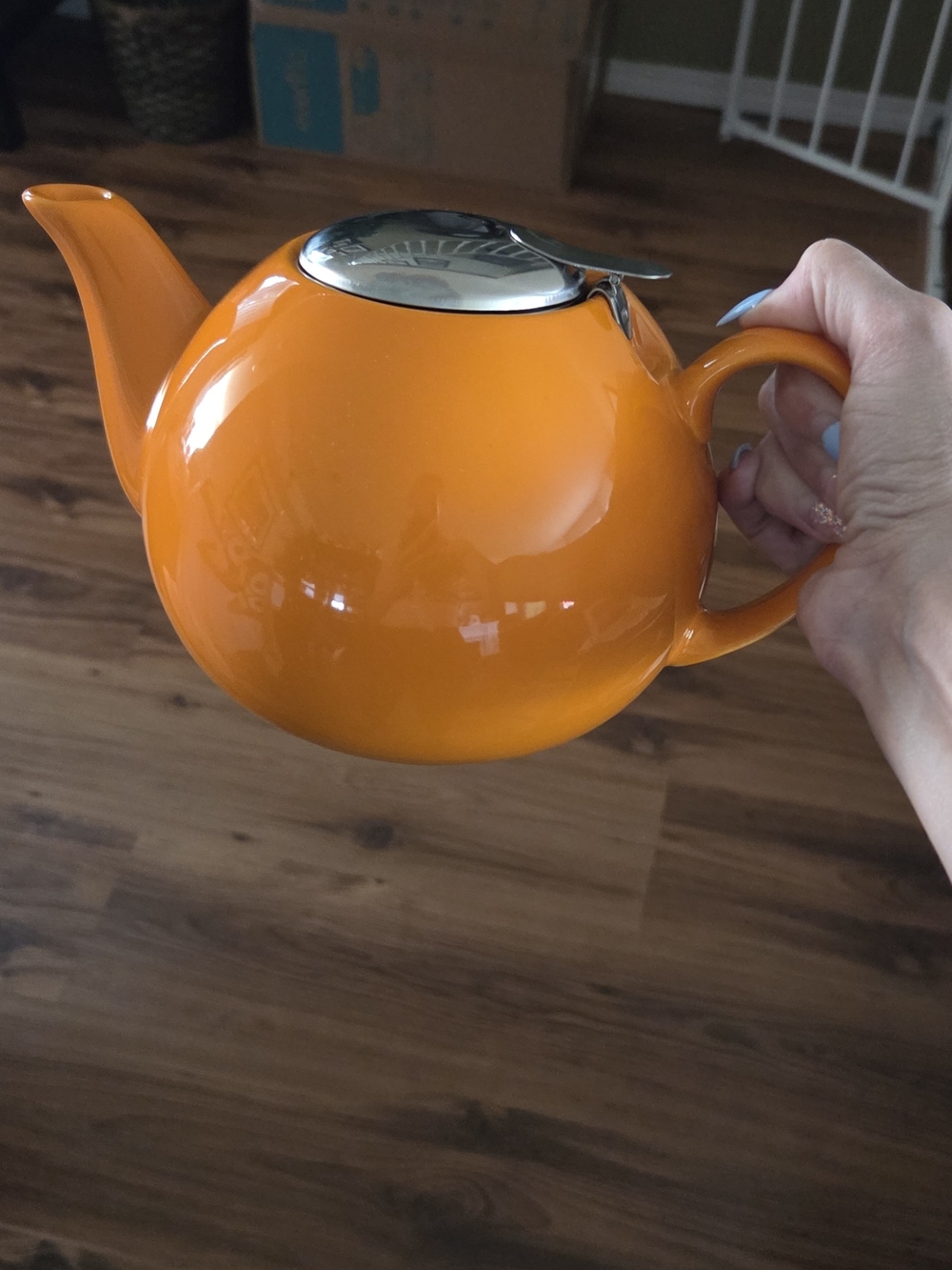 Glossy Orange Ceramic Teapot with Stainless Steel Lid